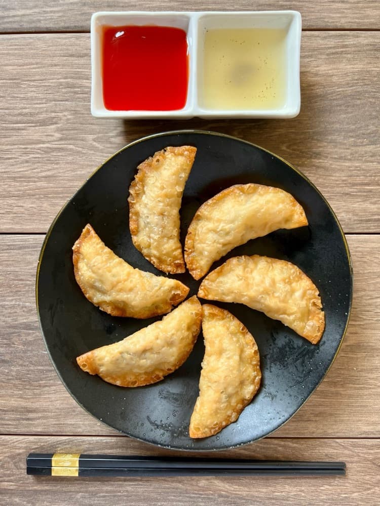 Siu cau fritos de chancho y langostinos